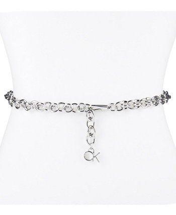 Женский серебристый ремень-цепочка с подвеской-логотипом Calvin Klein