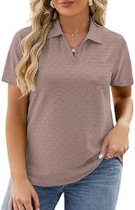 DOLNINE Plus Size Tops for Women Casual Eyelet Lapel Neck Shirts Summer Short Sleeve Tees with Pocket DOLNINE