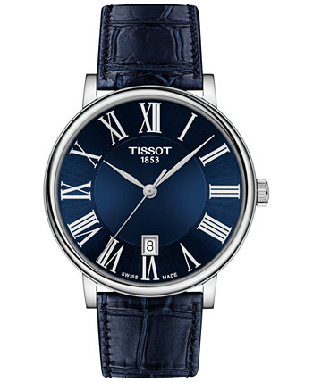 Мужские швейцарские часы Caron Premium с синим кожаным ремешком 40мм Tissot