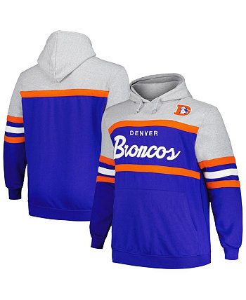 Мужской пуловер с капюшоном цвета Хизер Серый, Royal Denver Broncos Big & Tall Head Coach Mitchell & Ness