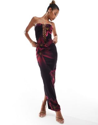 Murci Exclusive mesh maxi skirt in purple lily print - part of a set Murci