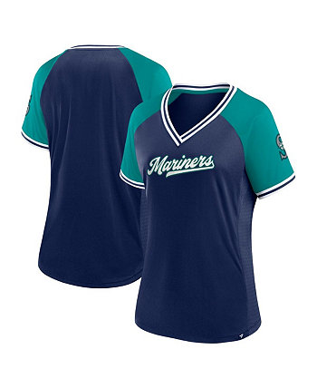 Женская темно-синяя футболка с v-образным вырезом Seattle Mariners Glitz and Glam League Diva Raglan Fanatics