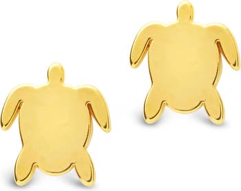 Серьги-гвоздики в виде черепах из стерлингового серебра с покрытием из желтого золота 14 карат Sterling Forever