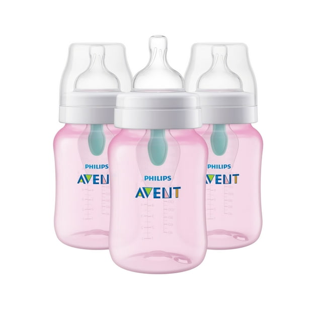 Philips Avent Anti-colic Bottle with AirFree Vent, 9oz, 3pk, Pink, SCF404/34 Philips Avent