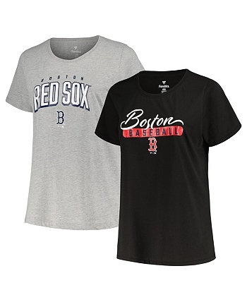 Комбинированный набор женских футболок больших размеров Boston Red Sox черного и серо-хизерового цвета Profile