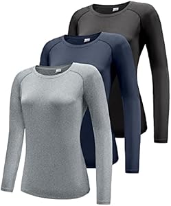 Women's 3 Pack Long Sleeve Workout Running Shirts, UPF 50+ Sun Protection Shirts, Athletic Exercise Gym Yoga T-Shirts Tops Boyzn