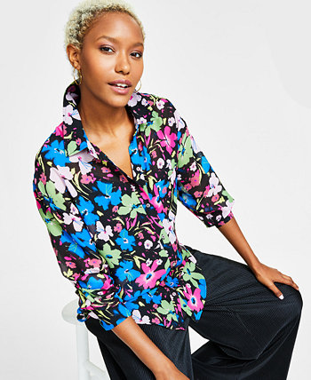 Женская шифоновая блузка на пуговицах с принтом, созданная для Macy's Bar III