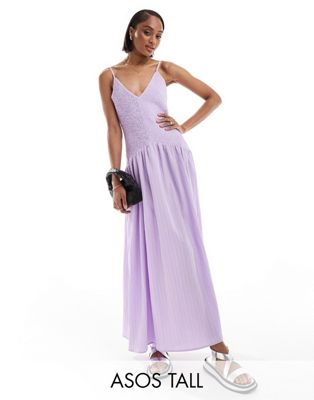 ASOS DESIGN Tall full skirt midi crinkle sundress in lilac ASOS Tall