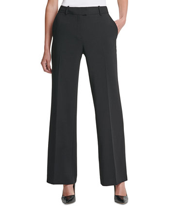 Женские однотонные широкие брюки с высокой посадкой и широкими штанинами DKNY