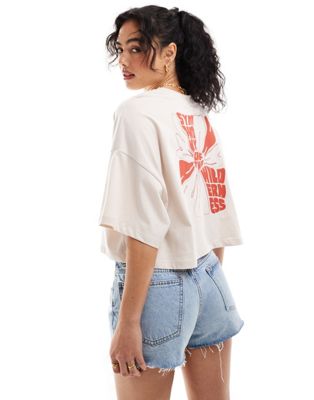 ONLY 'Symphony of the Wilderness' back graphic cropped tee in stone  ONLY