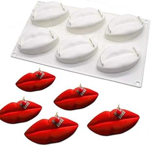 6 Cavities 3D Red Lips Baking Mold Lip Print Kisses Silicone Chocolate Candy Mold Mousse Cake Mold Mini Soap Mold for Soap Making Valentines Day Gift for White MoldFun