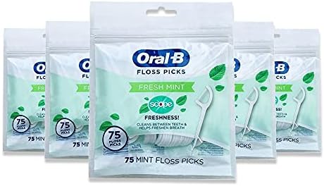 Oral-B Floss Picks Fresh Mint with Scope Freshness, Shred Resistant, 75 Count (Pack of 5) Oral-B