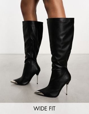 Черные ботинки из искусственной кожи на каблуке с металлическими деталями Public Desire Wide Fit Finery Public Desire
