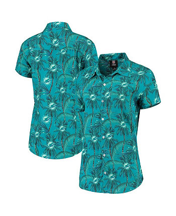 Женская рубашка Aqua Miami Dolphins с цветочным принтом Harmonic на пуговицах FOCO