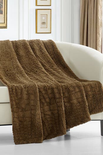 Gharial Faux Fur Throw Blanket - 50" x 60" - Gold CHIC
