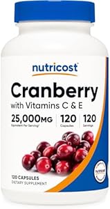 Nutricost Cranberry Extract 25,000mg (120 Servings (Порции)) 2 Bottles with Vitamin C and Vitamin E Nutricost