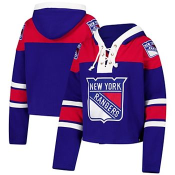 Women's '47 Blue New York Rangers Cropped Superior Lacer Pullover Hoodie 47 Brand