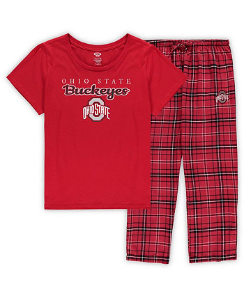 Женский комплект для сна с футболкой и брюками больших размеров Ohio State Buckeyes алого и черного цветов Lodge Profile