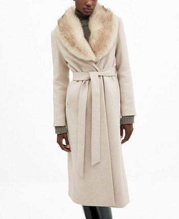 Женское шерстяное пальто со съемным воротником из искусственного меха MANGO