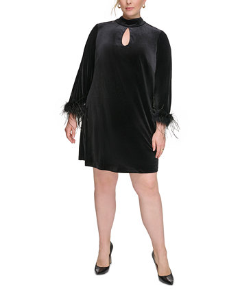 Plus Size Velvet Feather-Sleeve Mini Dress Eliza J