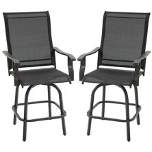 Set Of 2 Bar Height Swivel Patio Armchairs W/ Footrest Backyard Deck Pool Black Outsunny