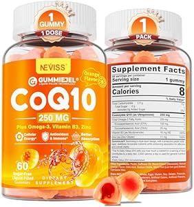 Sugar-Free CoQ10-250mg / 500mg Filled Gummies - Plus Omega-3, EPA + DHA, B3 & Zinc - Ultra Co Q-10 Supplements for Hear-t Health, Cellular Energy, Antioxidant Support, Up to 60 Day Supply, Vegan 60Cts Neviss