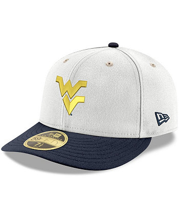 Мужская бело-темно-синяя приталенная кепка West Virginia Mountaineers Basic Low Profile 59FIFTY New Era