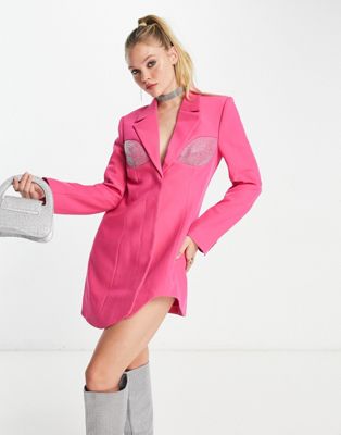 Розовое мини-платье-блейзер со стразами NA-KD X Janka Pollani NAKD
