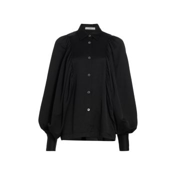 Curved-Seam &amp; Balloon-Sleeve Blouse CO