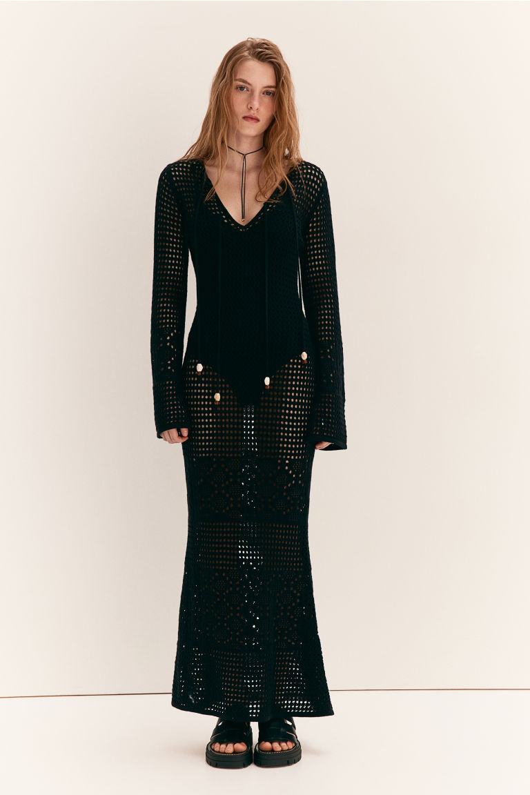 Hole-knit Dress with Beaded Ties H&M