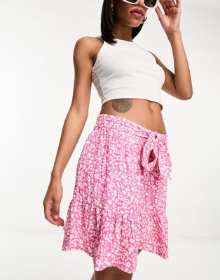 Розово-кремовая мини-юбка с завязкой на талии JDY JDY