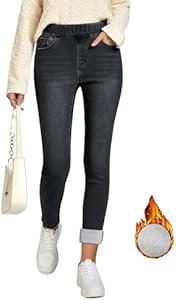 GRAPENT Jeans for Women High Waisted Pull On Fleece Lined Leggings Stretchy Denim Skinny Jeggings Thermal Winter Pants Grapent