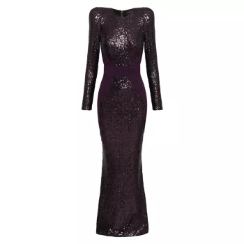 Super Rad Long-Sleeve Sequined Gown ZHIVAGO