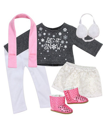 - Кукла 18 дюймов - свитер "Let It Snow", кружевная юбка, леггинсы, наушники, карманный шарф, набор сапог для овец, 6 предметов Teamson Kids