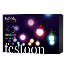 Twinkly Festoon 40 RGB LED 65.61 Foot Smart Bulb Light String, Black, Gen II Twinkly