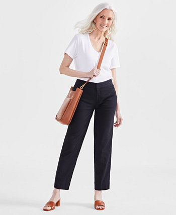 Women's Mid-Rise Linen Blend Ankle-Length Pants, Created for Macy's Style & Co