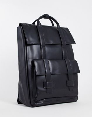 Рюкзак ASOS DESIGN с двойными ремнями из черной искусственной кожи ASOS DESIGN