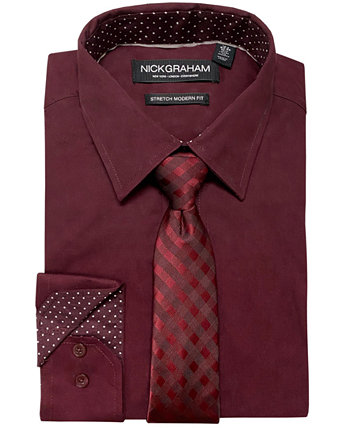 Мужская классическая рубашка-стрейч современного кроя и галстук в клетку в тон Nick Graham
