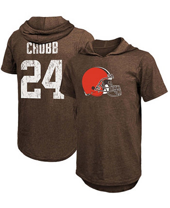 Мужская футболка с капюшоном из тройной смеси Nick Chubb Brown Cleveland Browns с номером имени игрока Majestic