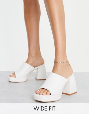 Glamorous Wide Fit platform heel mule sandals in white Glamorous Wide Fit