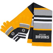 Women's WEAR by Erin Andrews Boston Bruins Stripe Glove & Scarf Set WEAR by Erin Andrews
