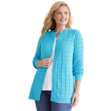 Woman Within Women's Plus Size Cotton Cable Knit Cardigan Sweater Woman Within