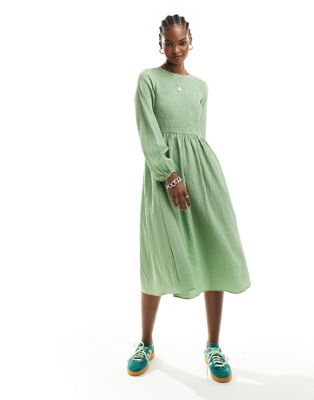 Зеленое фактурное платье миди с длинными рукавами Daisy Street Daisy Street