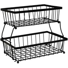 Sunnydaze 2-tier Metal Wire Collapsible Tabletop Storage Basket - Black Sunnydaze Decor