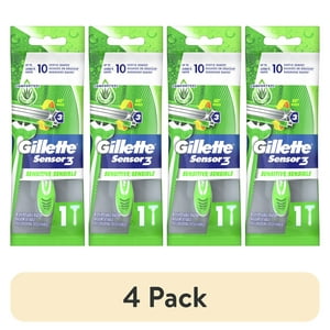 (4 pack) Gillette Sensor3 Sensitive Men's Disposable Razor, 1 Razor, Green Visit the Gillette Store