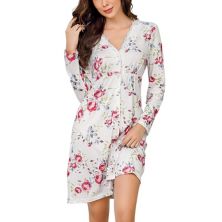 Women's Nightgowns Long Sleeve Button Down Sleepwear Lace V Neck Sleep Shirts MISSKY