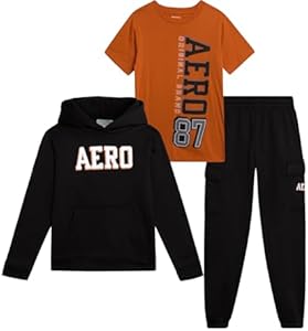 AEROPOSTALE Boys Active Pants Set - 3 Piece Fleece Hoodie, Cotton T-Shirt, Jogger Sweatpants - Boys Activewear Jogset (4-12) Aeropostale