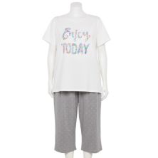 Plus Size Croft & Barrow® Short Sleeve &#34;Enjoy Today&#34; Graphic Pajama Tee & Drawstring Pajama Pants Set Croft & Barrow