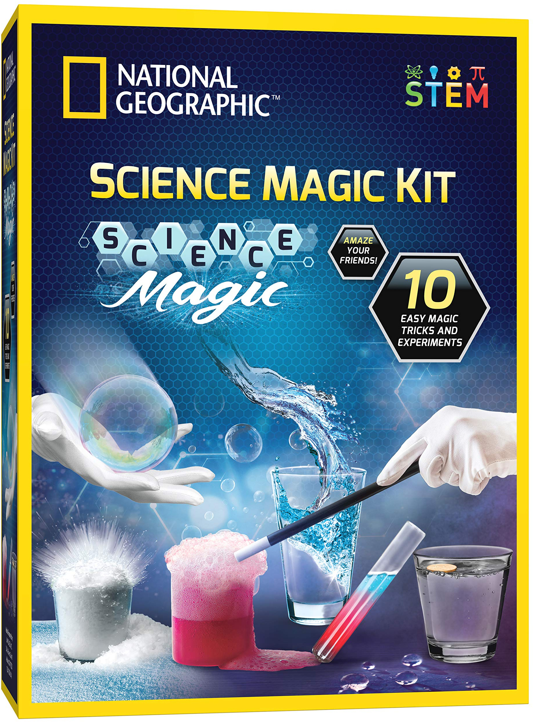 NATIONAL GEOGRAPHIC Magic Chemistry Set - выполните 10 удивительных простых трюков с наукой, создайте волшебное шоу с белыми перчатками и волшебной палочкой National Geographic
