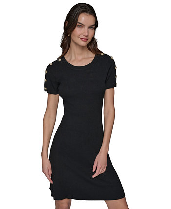 Women's Ribbed Embellished-Button Dress Karl Lagerfeld Paris